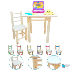 01 CONJUNTO MESA COM CADEIRA COLORIDA INFANTIL DE MADEIRA RESISTENTE MEGASTORE MARQUES