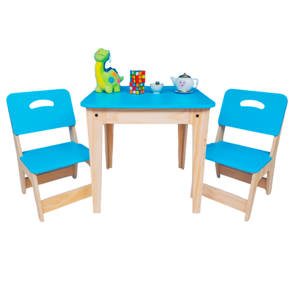 Conjunto de Mesa Com 2 Cadeiras Azul Infantil De Madeira Resistente Suporta 90kg