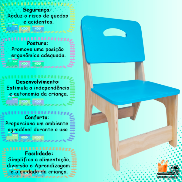 Conjunto de Mesa Com 2 Cadeiras Azul Infantil De Madeira Resistente Suporta 90kg - Image 4