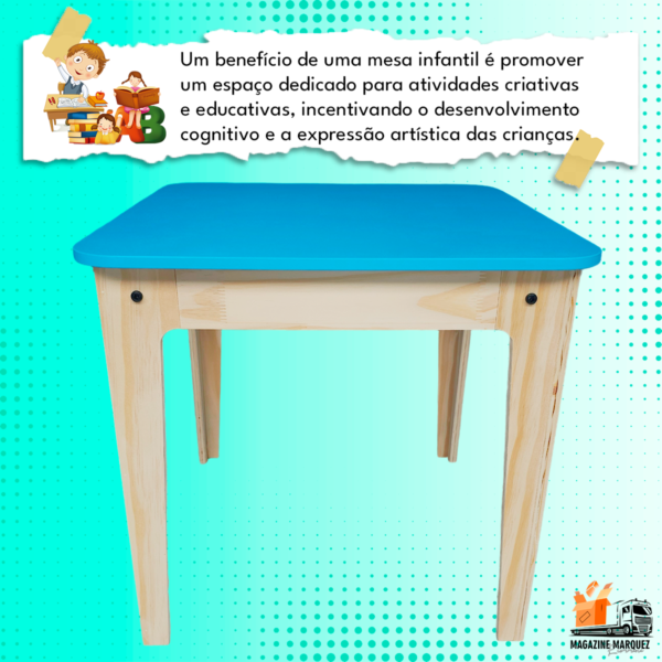 Conjunto de Mesa Com 2 Cadeiras Azul Infantil De Madeira Resistente Suporta 90kg - Image 5