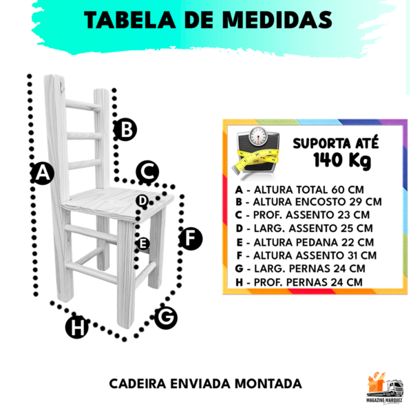 Cadeira Cadeirinha Infantil De Madeira Natural Super Resistente, Durável E Fácil De Limpar Suporta 140Kg - Image 3