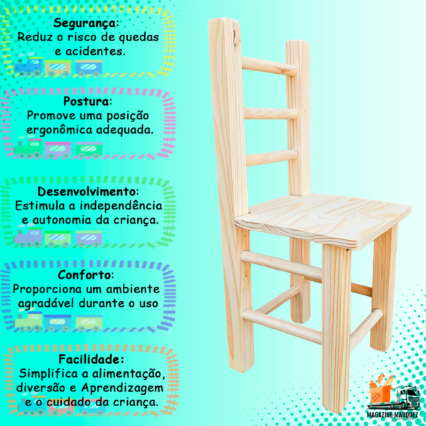 Cadeira Cadeirinha Infantil De Madeira Natural Super Resistente, Durável E Fácil De Limpar Suporta 140Kg - Image 2