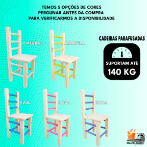 1 Cadeira Cadeirinha Infantil De Madeira Colorida Super Resistente, Durável E Fácil De Limpar Suporta 140Kg