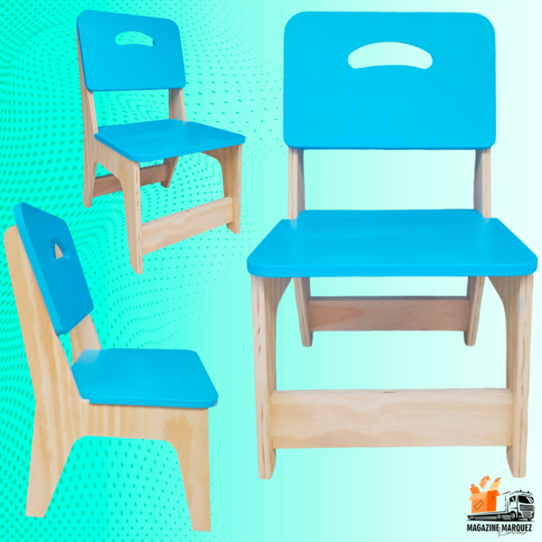 Conjunto de Mesa Com 2 Cadeiras Azul Infantil De Madeira Resistente Suporta 90kg - Image 7