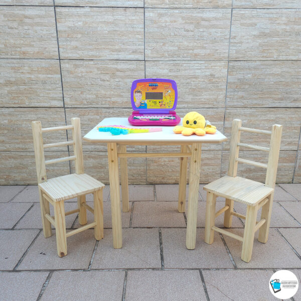 ZZ CONJUNTO MESA QUADRADA COM 2 CADEIRAS NATURAL INFANTIL DE MADEIRA RESISTENTE MEGASTORE MARQUES