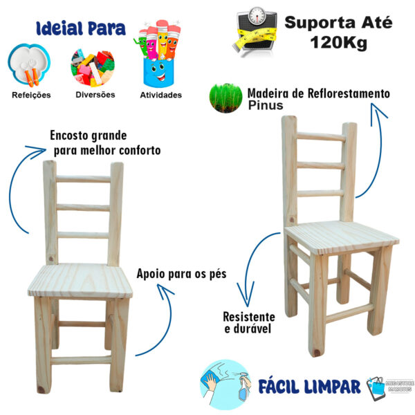 03 CADEIRA INFANTIL DE MADEIRA RESISTENTE NATURAL MEGASTORE MARQUES 02