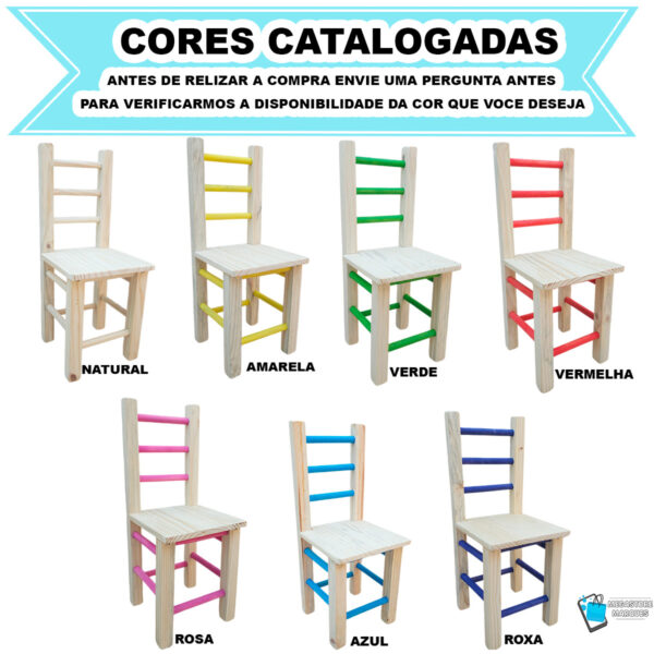 03 CATÁLOGO DE CADEIRAS COLORIDA INFANTIL DE MADEIRA RESISTENTE MEGASTORE MARQUES