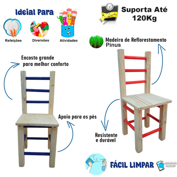 04 CONJUNTO MESA BAÚ COM CADEIRAS INFANTIL DE MADEIRA COLORIDA AZUL MEGASTORE MARQUES 02