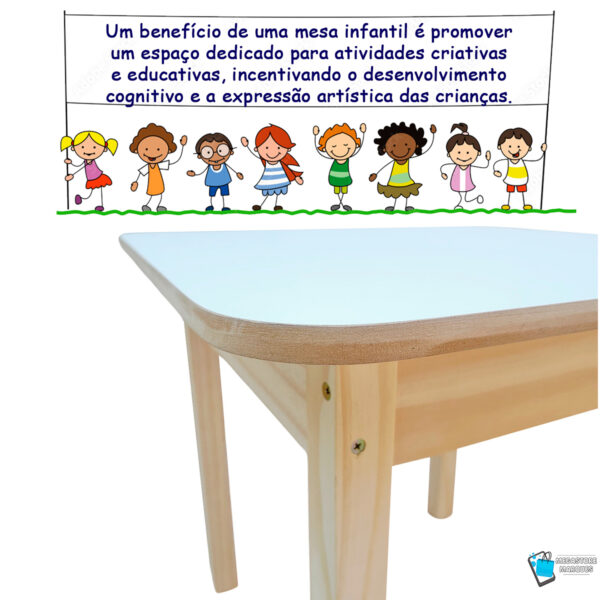 04 MESA COM COMPARTIMENTO BAÚ INFANTIL DE MADEIRA RESISTENTE MEGASTORE MARQUES informativos