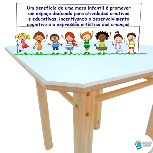 04 MESA QUADRADA INFANTIL DE MADEIRA RESISTENTE MEGASTORE MARQUES INFORMATIVO