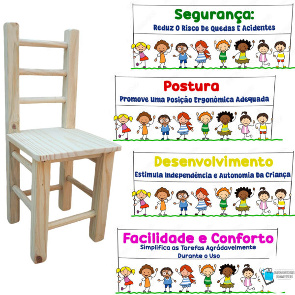 05 CADEIRA INFANTIL DE MADEIRA RESISTENTE NATURAL MEGASTORE MARQUES