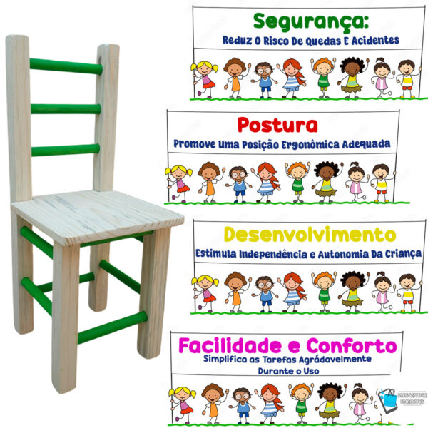06 CADEIRA INFANTIL DE MADEIRA RESISTENTE VERDE MEGASTORE MARQUES