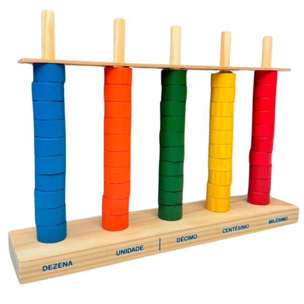 Ábaco Aberto 5 hastes com 50 Argolas coloridas em Madeira Brinquedos Educativos - Ábaco Aberto Vertical - Image 5