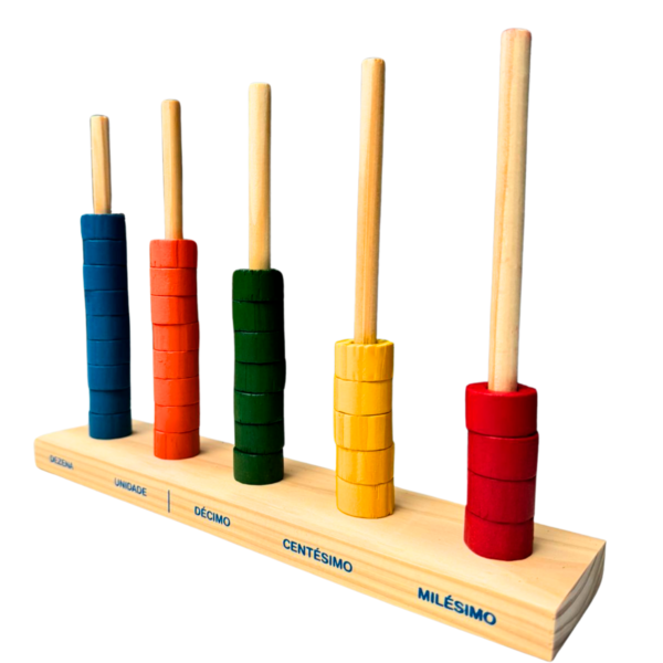 Ábaco Aberto 5 hastes com 50 Argolas coloridas em Madeira Brinquedos Educativos - Ábaco Aberto Vertical - Image 3
