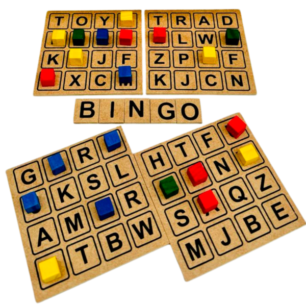 Bingo de Letras Alfabeto Peças Em Madeira 281 peças (15 cartelas + 28 letras + 238 pedrinhas + 1 estojo) - Image 3