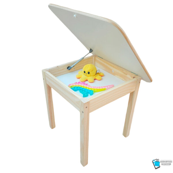 MESA COM COMPARTIMENTO BAÚ INFANTIL DE MADEIRA RESISTENTE MEGASTORE MARQUES 04